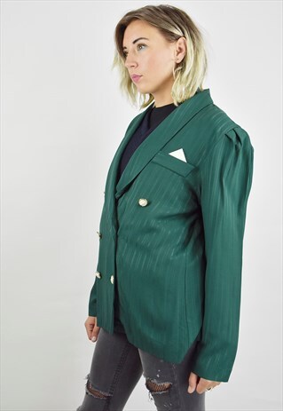 BEAUTIFUL VINTAGE GREEN PINSTRIPED OVERSIZED 80S BLAZER