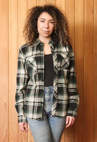 VINTAGE 1990S GREEN CHECKED FLANNEL SHIRT
