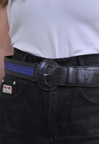 VINTAGE SUIT BELT, 90S BLACK BLUE BELT, WOMENS FORMAL BELT
