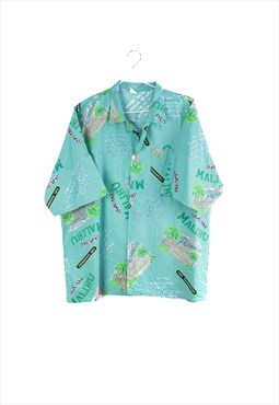 Vintage Hawaiiana Malibu Shirt in Aquamarina L
