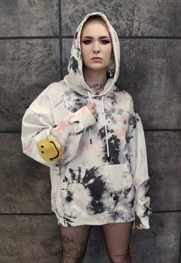 Tie-dye emoji pullover gradient hoodie faded abstract top