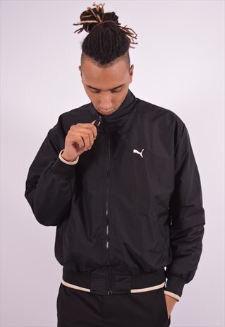 PUMA MENS VINTAGE BOMBER JACKET LARGE BLACK 90S