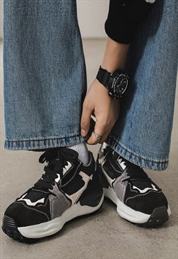 Chunky sole sneakers high platform skater shoes in black