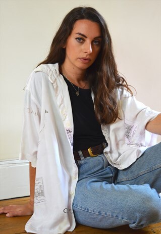 80S VINTAGE ABSTRACT PASTEL PRINT SHORT SLEEVE SHIRT