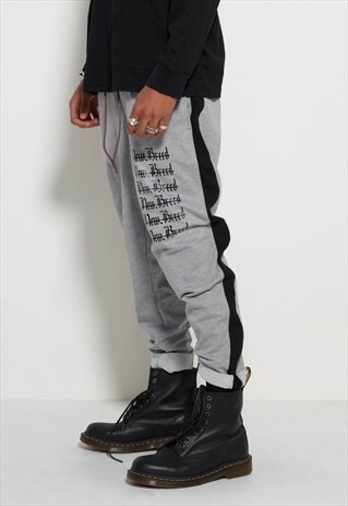 GREY STRIPE STENCIL LOGO TRACK SWEAT PANTS