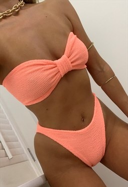 Boho Rose Sweetie Bandeau Bikini in Peach Crinkle