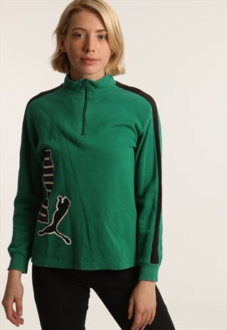 VINTAGE PUMA PRINT SPELLOUT 1/4 ZIP SWEATSHIRT