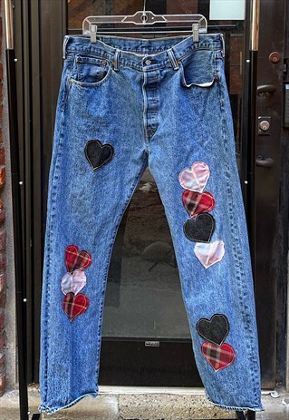 VINTAGE REWORK 90S LEVI'S 501 HEART PATCHWORK MOM JEANS (36)