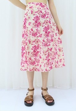 90s / Y2K Vintage Pink Floral Midi Skirt (Size L)