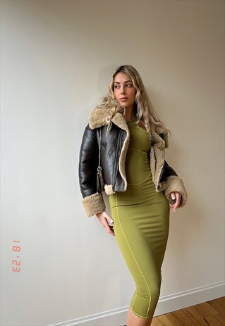 SPORTY RACER MIDI DRESS WITH CONTRAST STITCH IN GREEN