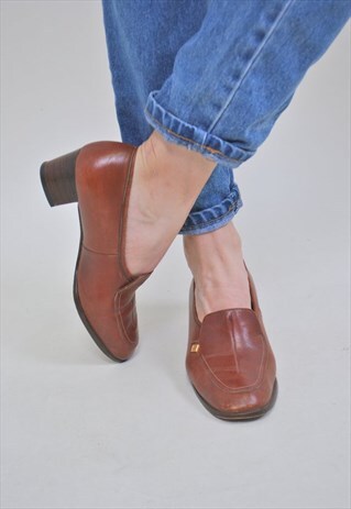 VINTAGE LETHER SHOES, BROWN HEEL ANKLE BOOTS