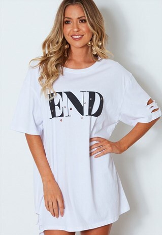 WHITE 'END' T-SHIRT DRESS