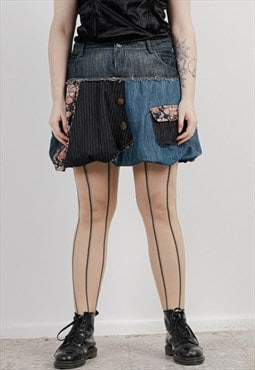 Vintage Y2k Desigual Patchwork Pattern Denim Mini Skirt L