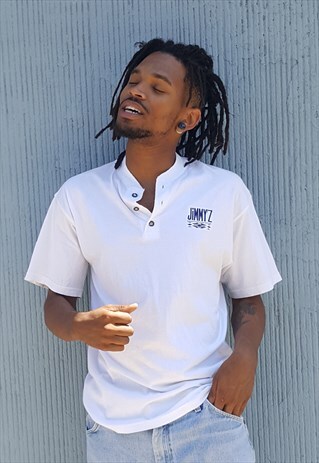 JIMMY Z SURFER SKATER LOGO WHITE SHORT SLEEVE HENLEY
