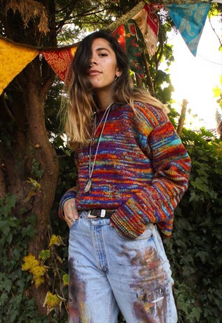 FAIRTRADE GRUNGEY RAINBOW STRIPED JUMPER