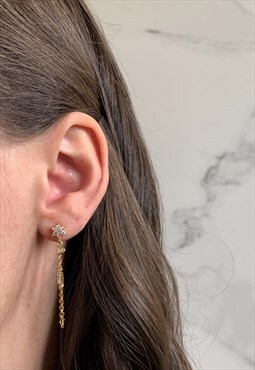Dalia: Dainty Gold Flower Drop Chain Dangle Stud Earrings