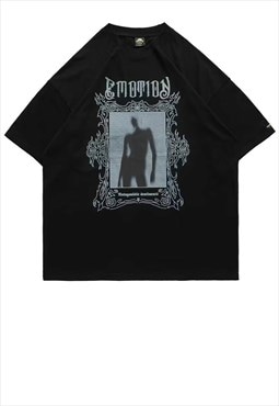 Gothic print t-shirt Slender Man top grunge tee in black