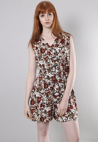 VINTAGE 80S FLORAL PATTERNED TIE BACK CULOTTE PLAYSUIT