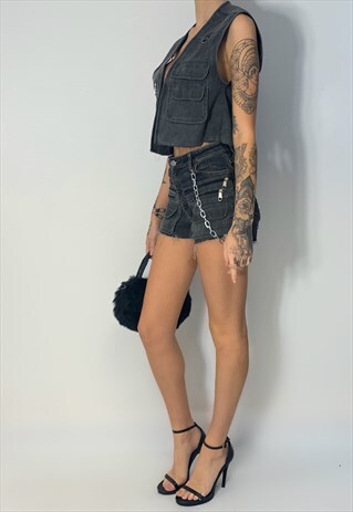HAND MADE FADED BLACK UTILITY DENIM TWO PIECE