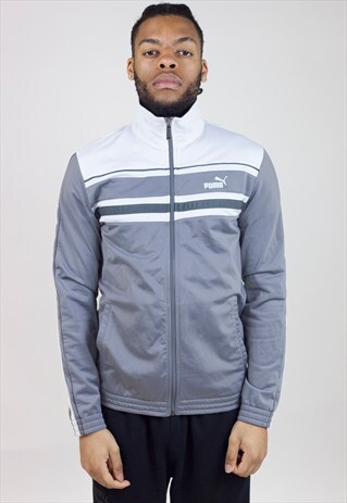 VINTAGE 90S PUMA GREY/WHITE ZIP-UP JACKET