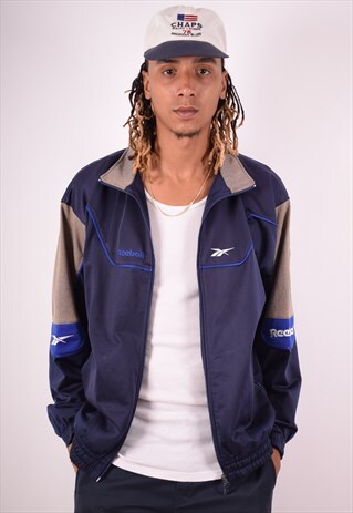 REEBOK MENS VINTAGE TRACKSUIT TOP JACKET LARGE BLUE 90S