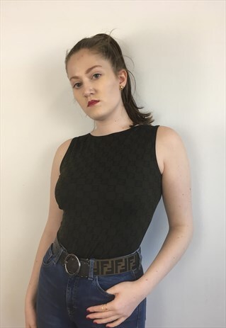 WOMENS VINTAGE FENDI TOP IN BROWN ZUCCA MONOGRAM PRINT