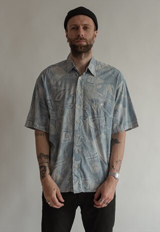 VINTAGE 70S PASTEL BLUE SHIRT WITH PATTERN