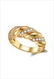 GOLD CRYSTAL CROISSANT RING 