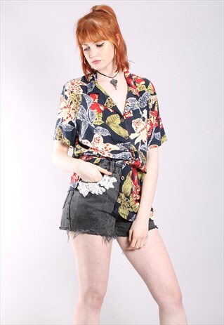 VINTAGE 80S HAWAIIAN FLORAL TROPICAL OVERSIZE FESTIVAL SHIRT