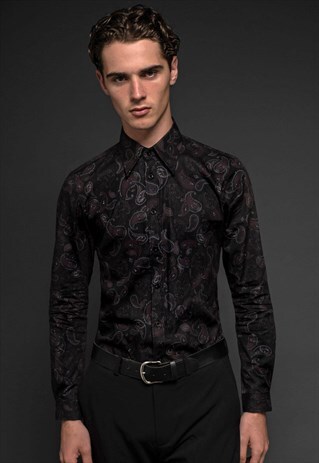 MENS CAMPDEN BLACK PAISLEY MOD RETRO SHIRT