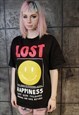 SAD EMOJI PRINT TEE SMILEY SLOGAN GRAFFITI T-SHIRT IN BLACK