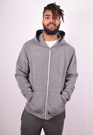 MENS VINTAGE HOODIE JACKET LARGE GREY 90'S