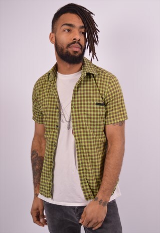 VINTAGE PRADA SHIRT SHORT SLEEVE CHECK GREEN