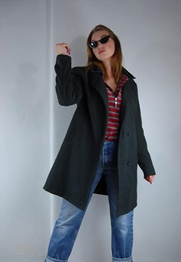 Vintage y2k light long glam tailored baggy trench coat black