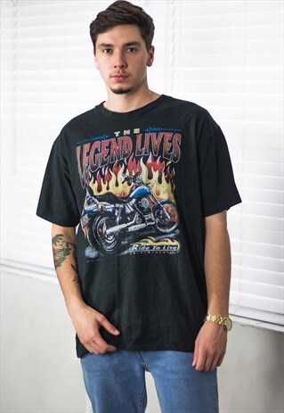 VINTAGE BIKER T-SHIRT MOTORCYCLE LOGO 90S XL 9.2