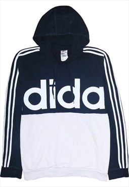 Vintage 90's Adidas Hoodie Striped Sleeves Spellout Black