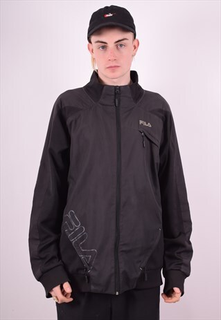 FILA MENS VINTAGE TRACKSUIT TOP JACKET XXL BLACK 90'S