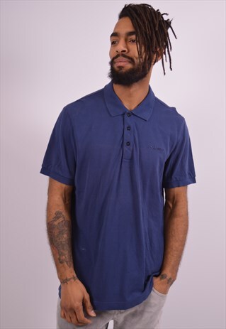 LOTTO MENS VINTAGE POLO SHIRT LARGE NAVY BLUE 90S