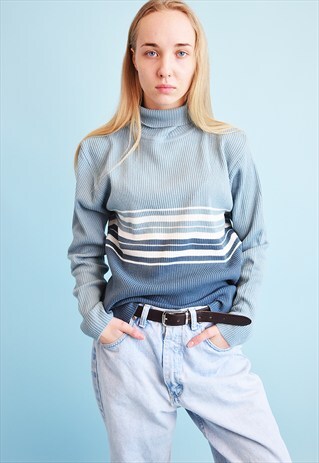 90'S RETRO STRIPED PATTERN KNIT TEEN JUMPER TOP