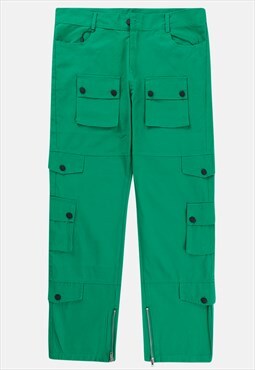 Cargo pocket joggers side leg zipper overalls in green