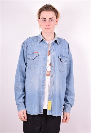 WRANGLER MENS VINTAGE DENIM SHIRT XL BLUE 90'S