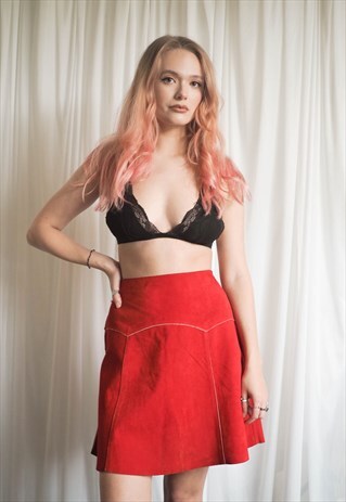 VINTAGE 1960S RED SUEDE MINI SKIRT