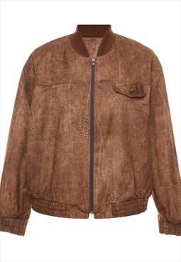 Vintage Cracked Suede Leather Bomber Jacket - L