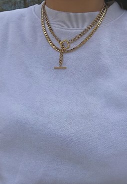 CEASER. Gold T-Bar Chain Necklace