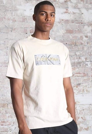 VINTAGE CAVIN KLEIN BIG LOGO T-SHIRT CREAM