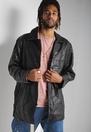 VINTAGE LEATHER COLLARED JACKET BLACK