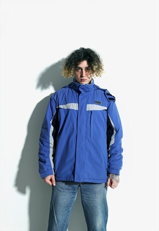 VINTAGE FILA HOODED SHELL JACKET COAT BLUE SKI SNOW Y2K 00S