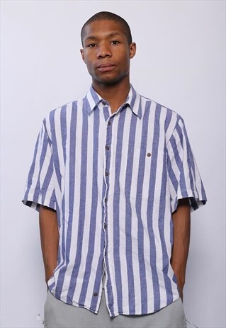 VINTAGE LASER STRIPED SHIRT WHITE AND BLUE