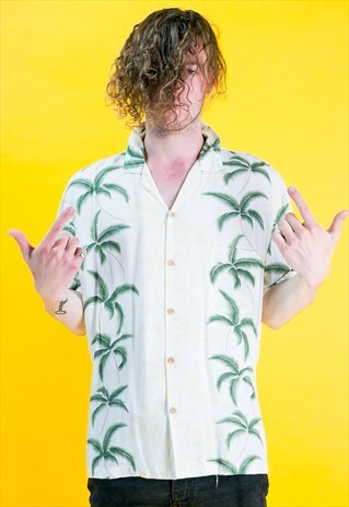VINTAGE CRAZY HAWAIIAN PALM TREE PRINT SHIRT