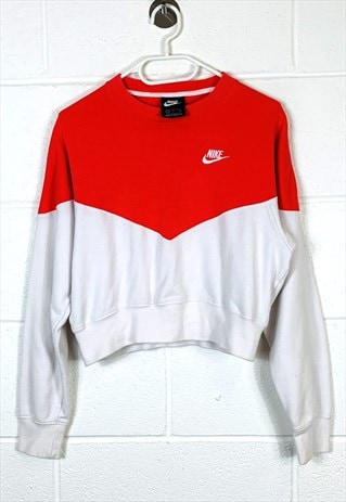 VINTAGE NIKE SWEATSHIRT RED WHITE CROPPED WITH SPELLOUT LOGO